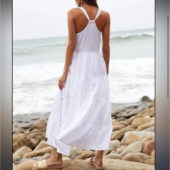 Anthropologie x Self Contrast Amadi Eyelet Tiered Maxi Dress - Picture 2 of 2